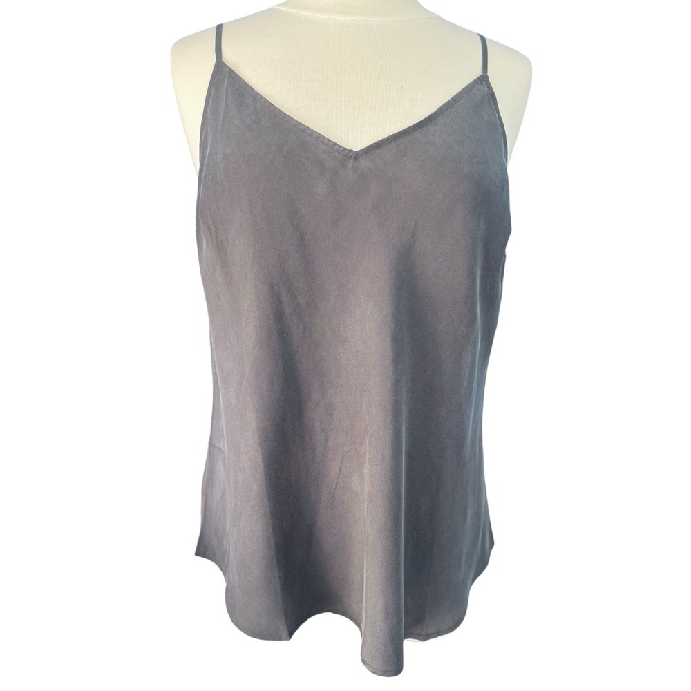 Garnet Hill 100% Silk V Neck Grey Camisole Tank Top 10 Old Money Quiet‎ Luxury